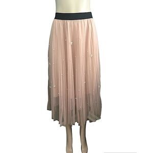 Sadie & Love Blush Pink Tulle Layered Cluster Pearls Midi Skirt Size Medium